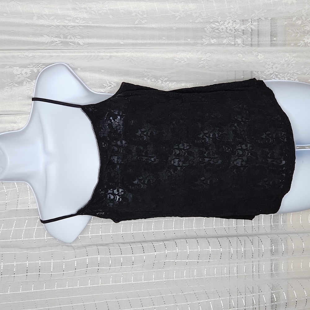 Morgan Taylor Black Stretch Lace Cami W/ Adjustable Straps SzL
